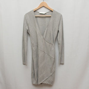 ASTR The Label Gray V Neck Wrap Long Sleeve Dress
